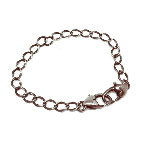 925 Sterling Silver Link Chain Bracelet Heart Detail Lobster Closure - Picture 1 of 4